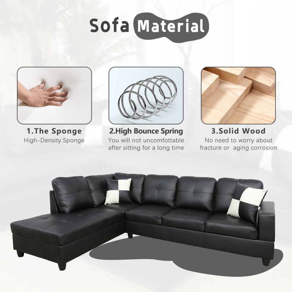 1682329250450783.jpg dropship Black Faux Leather 3-Piece Couch Living Room Sofa Set A