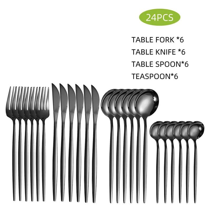 dropship 24pcs Dining Room Dinnerware Set Stainless Steel Cutlery Set