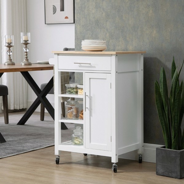 dropship Compact Kitchen Island Cart on Wheels, Rolling Utility Trolley Cart White-AS