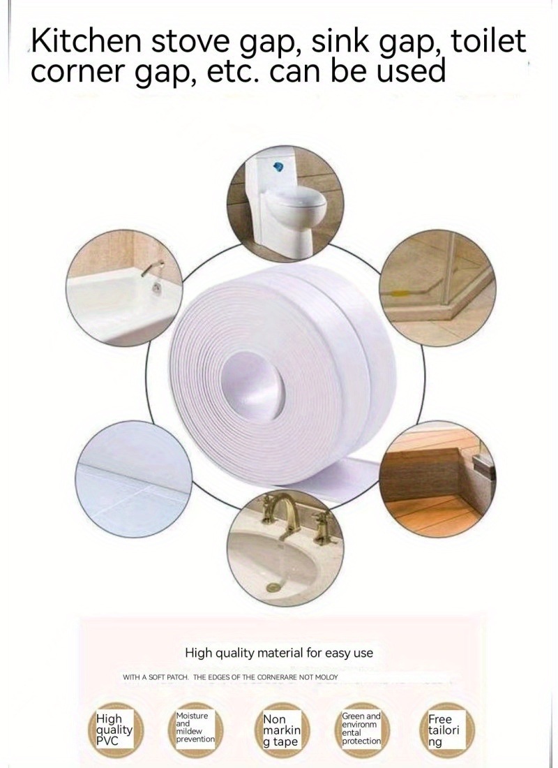 dropship 1roll Waterproof Mildew-proof Toilet Caulk Strip, Self-Adhesive Sealing Tape For Kitchen Bathroom, Bathroom Waterproof Tape To Avoid Wet, Kitchen Sink Beautiful Seam Stickers