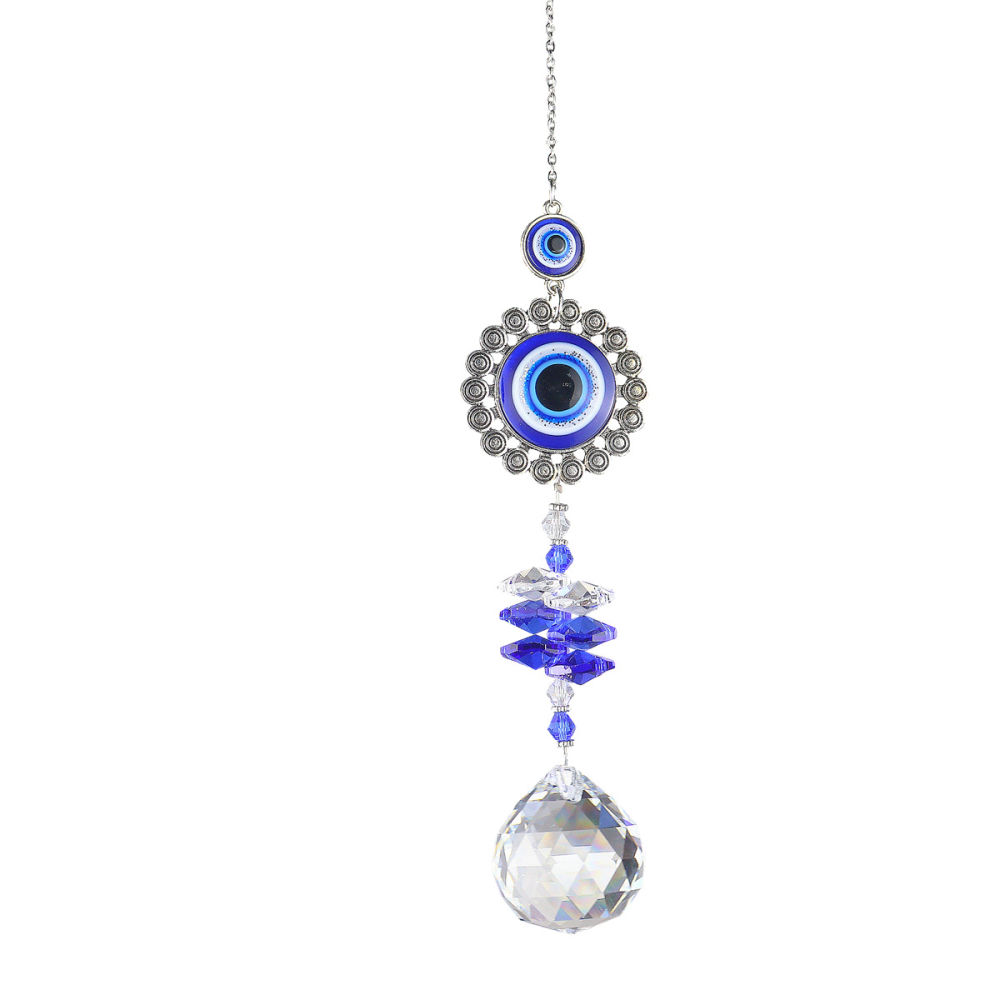dropship 1pc Blue Butterfly Evil Eye Crystal Sun Catcher - Indoor Window Suncatcher with Prism Ball - Rainbow Maker for Good Luck and Hanging Ornament for Home, Garden, Office, Car - Wedding Pendant
