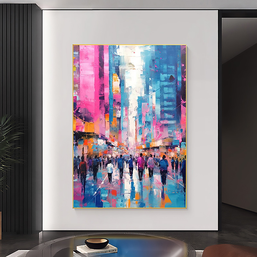 dropship Hand Painted Oil Painting Abstract Cityscape Oil Painting on Canvas Original Urban Scenery Painting Modern Building Art Living room Wall Decor Custom Wall Art