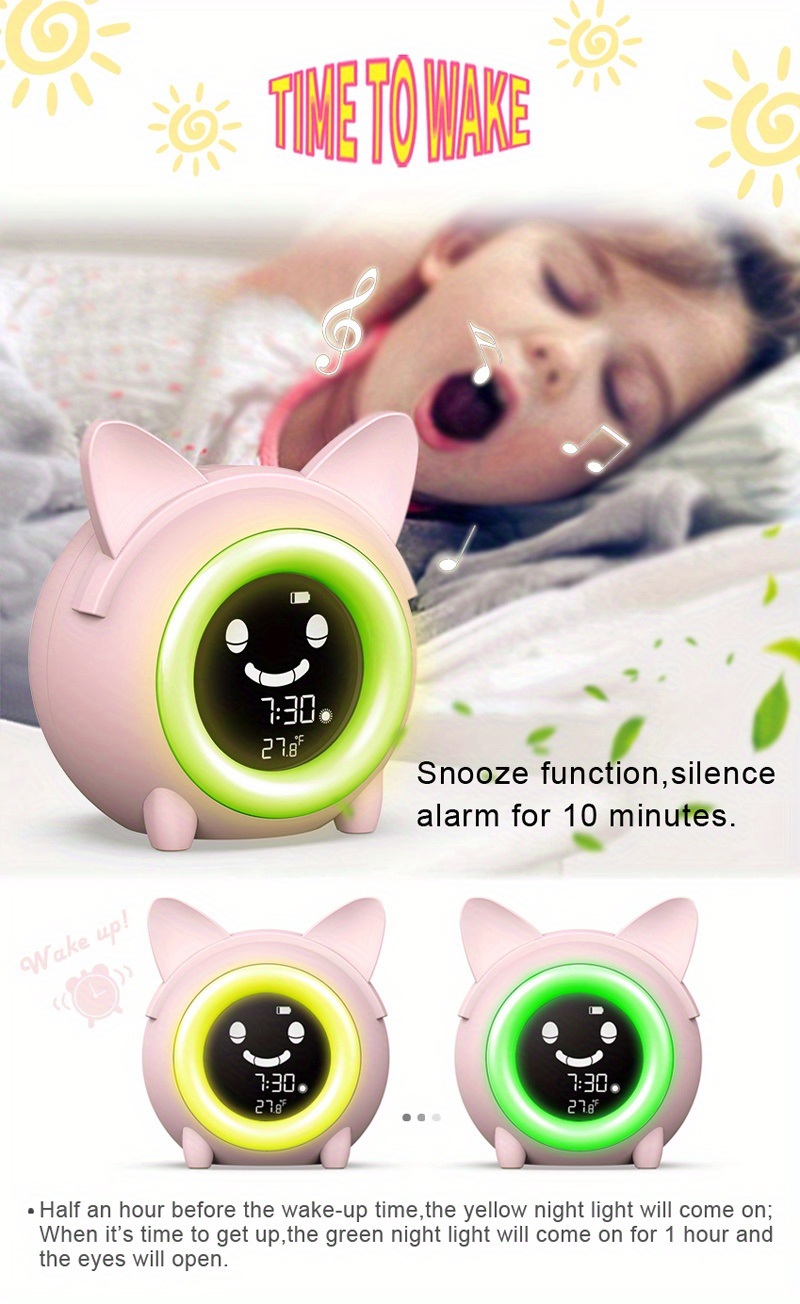 dropship 1pc Sleep Training Clock with Night Light, Sound Machine, Nap Timer, Snooze, Indoor Temperature, and Digital Wake Up Clock for Toddlers - Perfect for Boys and Girls Bedroom - Pink/Blue