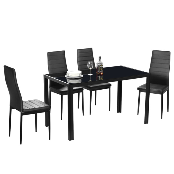 dropship Simple Assembled Tempered Glass & Iron Dinner Table Black(Replacement code: 21491449)
