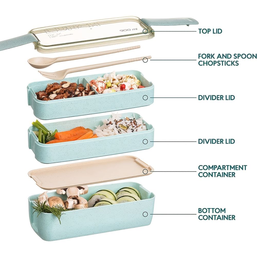dropship 1 set 3-in-1 Bento Box Set - Microwave and Dishwasher Safe Lunch Box with Dividers and Utensils - Perfect for School, Travel, and Snacks