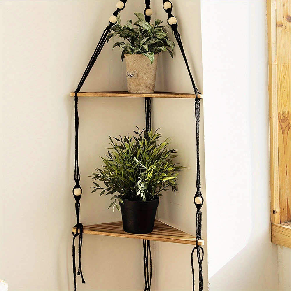dropship 1pc,Boho Triangle Shelves Wall Decor - Plant Hanger, Candle Holder, and Home Decor for Living Room and Bedroom