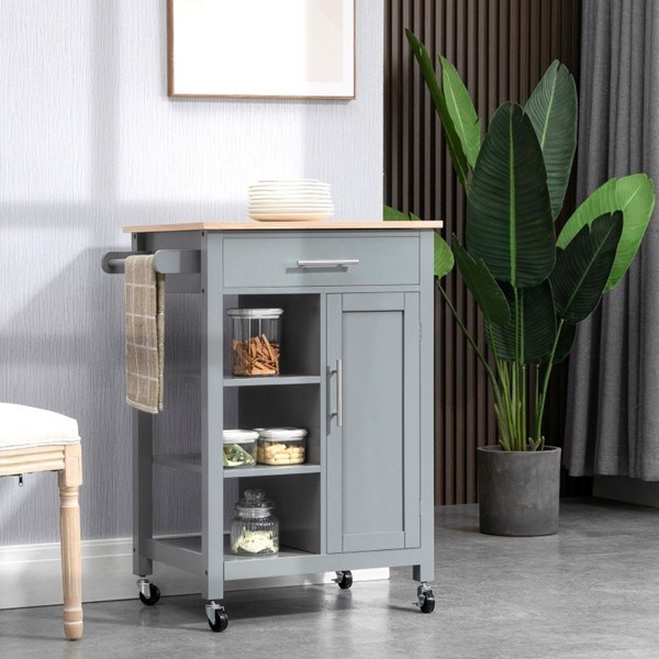 dropship Compact Kitchen Island Cart on Wheels, Rolling Utility Trolley Cart Grey-AS