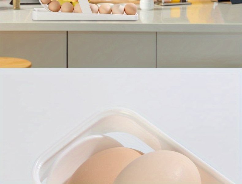 dropship 1pc Rolling Refrigerator Egg Dispenser, Space-Saving Holder For Fridge Storage Anti-fall Egg Tray, Egg Rack Tray For Refrigerator, Kitchen Supplies