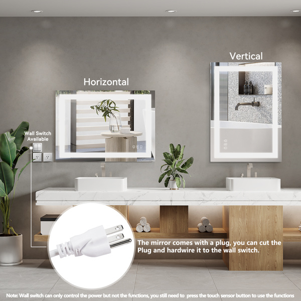 dropship LED Mirror for Bathroom 24x40 with Lights, Anti-Fog, Dimmable, Backlit + Front Lit, Lighted Bathroom Vanity Mirror for Wall, Memory Function, Tempered Glass