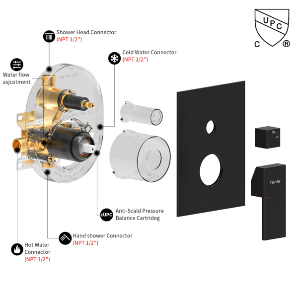 dropship Male NPT Matte Black Shower System, Shower Faucet Set for Bathroom Shower Fixtures with 10 Inch Rain Shower Head and Handheld (Pressure Balance Shower Trim Valve Kit Included)