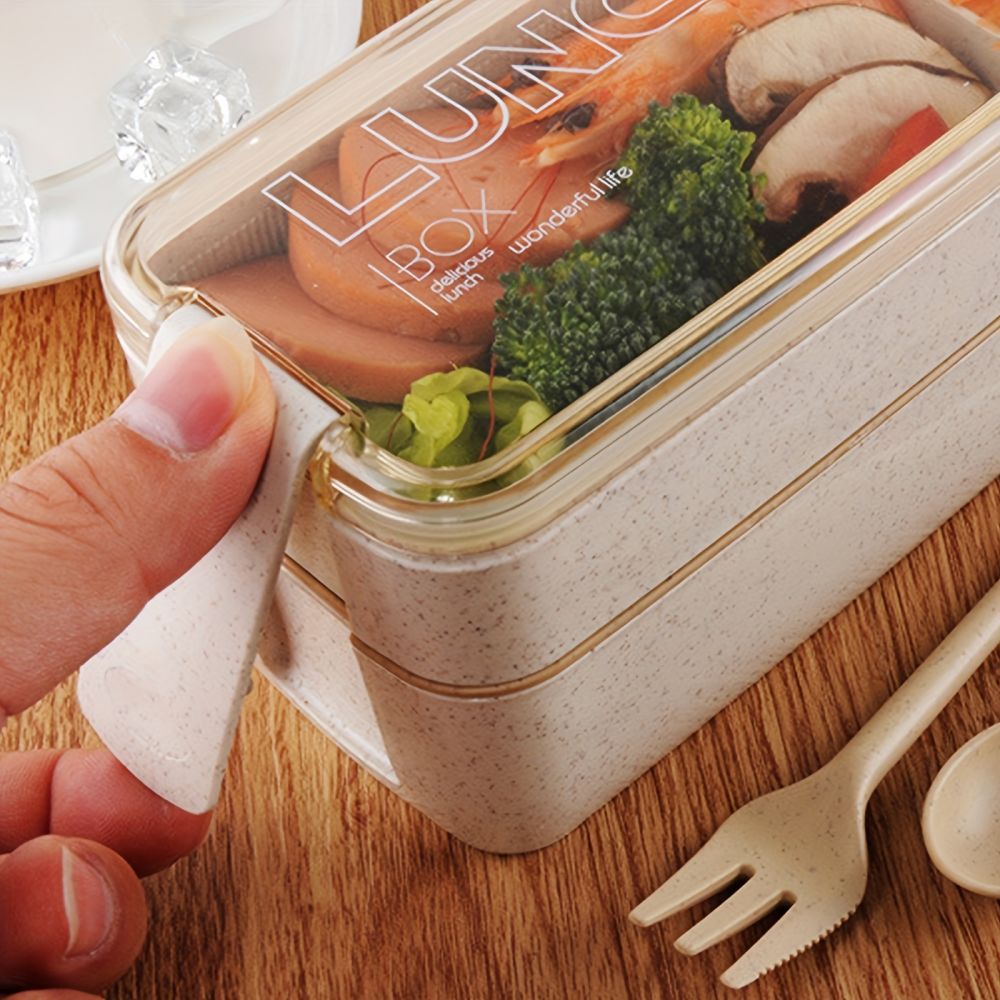 dropship 1 set 3-in-1 Bento Box Set - Microwave and Dishwasher Safe Lunch Box with Dividers and Utensils - Perfect for School, Travel, and Snacks