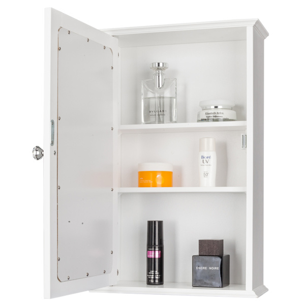 dropship Single Door Mirror Indoor Bathroom Wall Mounted Cabinet Shelf White
