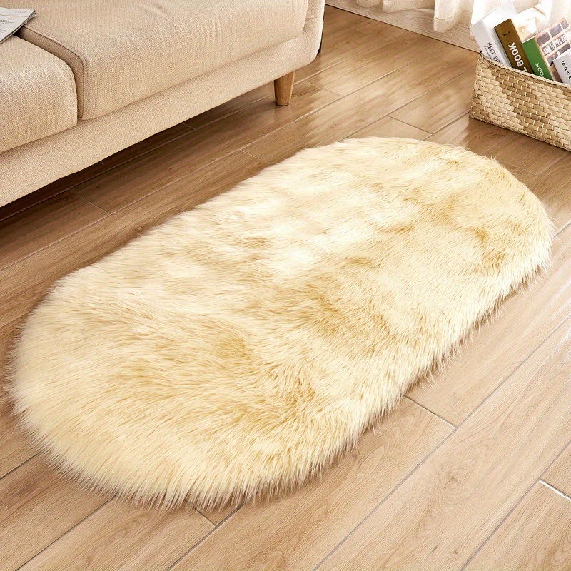 dropship 1pc, Oval Plush Rug, Bedside Foot Cushion, Sofa Foot Cushion, Carpet Floor Mat, 23.62*47.24inch, Floor Decor