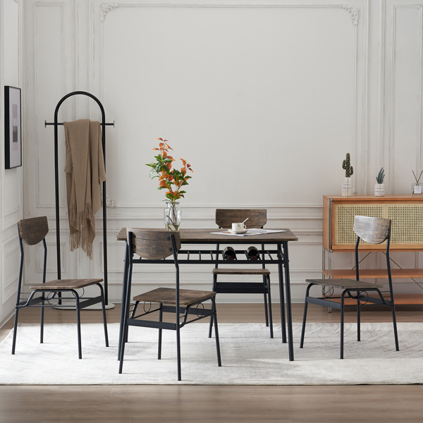 dropship Rectangular Disassembly and Assembly P2 Board Iron Compartment 1 Table 4 Chairs Dining Table and Chair Set Brown
