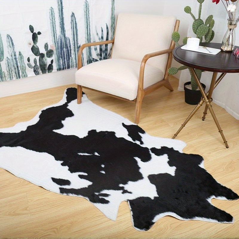 dropship 1pc Premium Faux Cowhide Rug 4.9 X 6.6 Feet, Durable And Large Size Cow Print Rugs, Suitable For Bedroom Living Room Western Decor, Faux Fur Animal Cow Hide Carpet