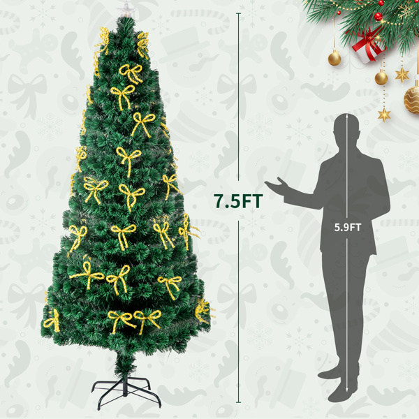 dropship 7.5ft Pre-Lit Fiber Optical Christmas Tree with Bow Shape Color Changing Led Lights&300 Branch Tips