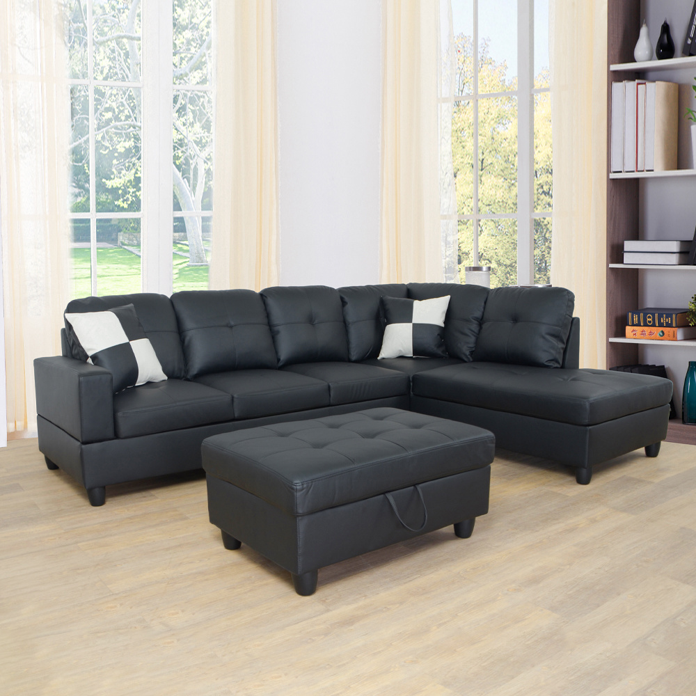 1682329209928725.jpg dropship Black Faux Leather 3-Piece Couch Living Room Sofa Set A