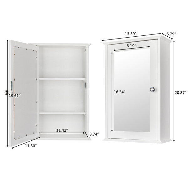 dropship Single Door Mirror Indoor Bathroom Wall Mounted Cabinet Shelf White