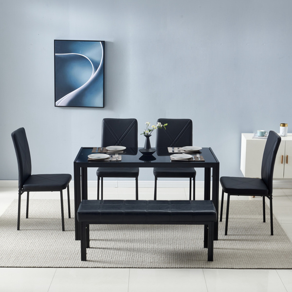 dropship Simple Assembled Tempered Glass & Iron Dinner Table Black(Replacement code: 21491449)