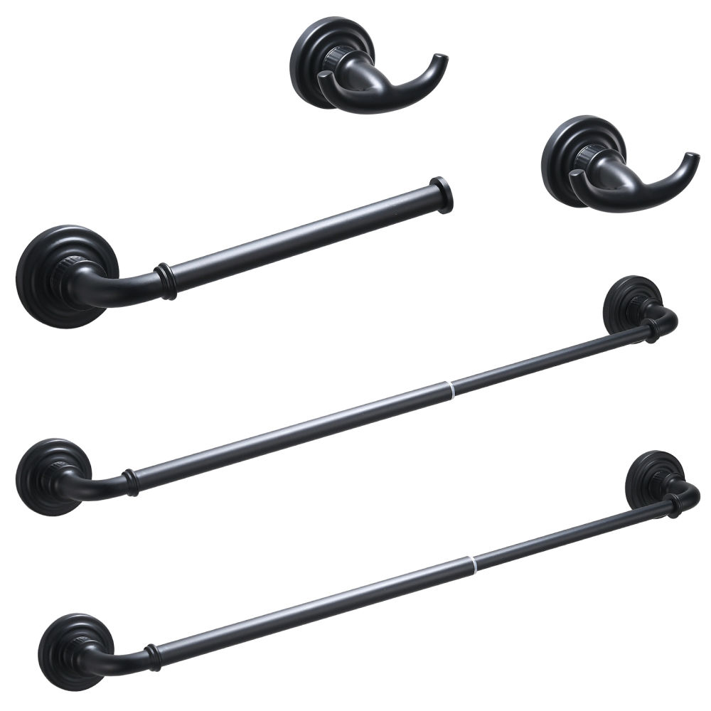 dropship Bathroom Hardware Set Black 4-Pieces Bathroom Towel Rack 24 Inches Adjustable Bathroom Accessories Set