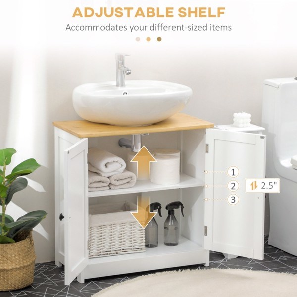 dropship Pedestal Sink Storage Cabinet, Under Sink Cabinet with Double Doors, Crystal White, Dark Walnut-AS