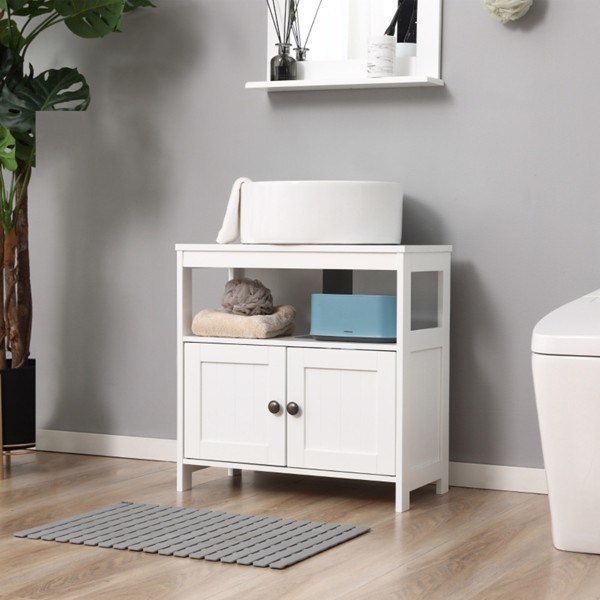 dropship Sink Storage Cabinet, Under Sink Cabinet with Double Doors, Bathroom Vanity Cabinet with Shelves, White-AS