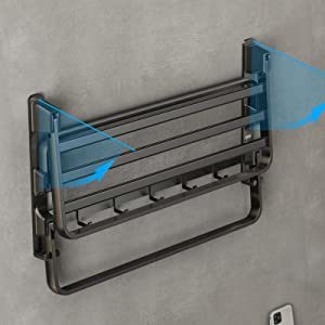 dropship Towel Racks for Bathroom, 24-Inch Towel Shelf with Towel Bar Foldable Towel Holder with 7 Hooks Towel Storage Organizer for Bathroom & Lavatory Wall Mounted