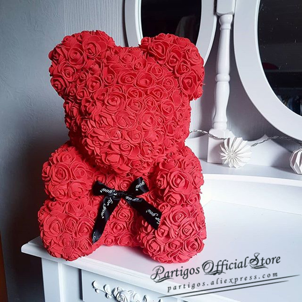 dropship DIY Valentines Day Gifts Red Rose Bear Artificial foam Roses Flower Wedding Engagement Decoration little Bear Mold bear Teddy