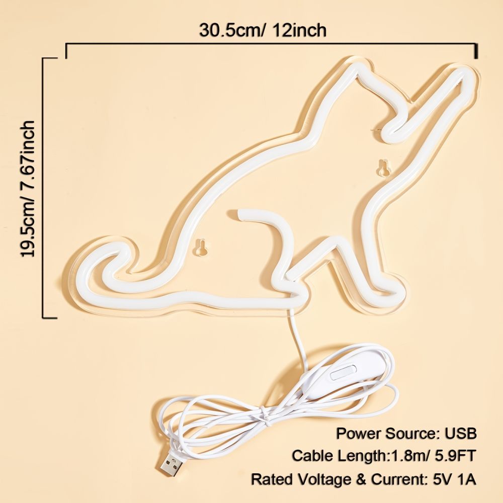 dropship 1pc LED Neon Sign Cat-shaped Night Lights, 5V USB Power Supply Neon Lamp With 2 Hooks For Home Bedroom Dorm Party