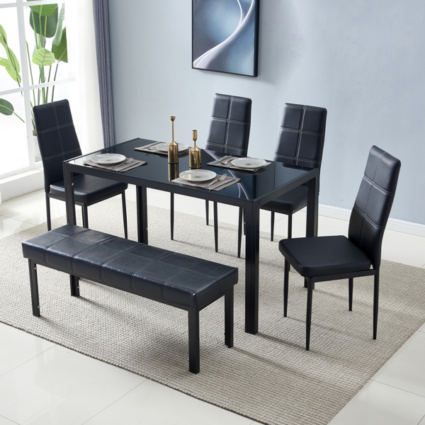 dropship Simple Assembled Tempered Glass & Iron Dinner Table Black(Replacement code: 21491449)