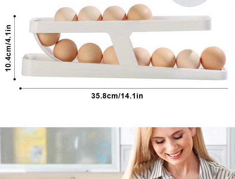 dropship 1pc Rolling Refrigerator Egg Dispenser, Space-Saving Holder For Fridge Storage Anti-fall Egg Tray, Egg Rack Tray For Refrigerator, Kitchen Supplies