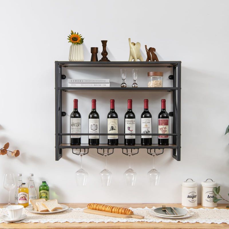 dropship Industrial Wall-Mounted Wine Rack with Holder