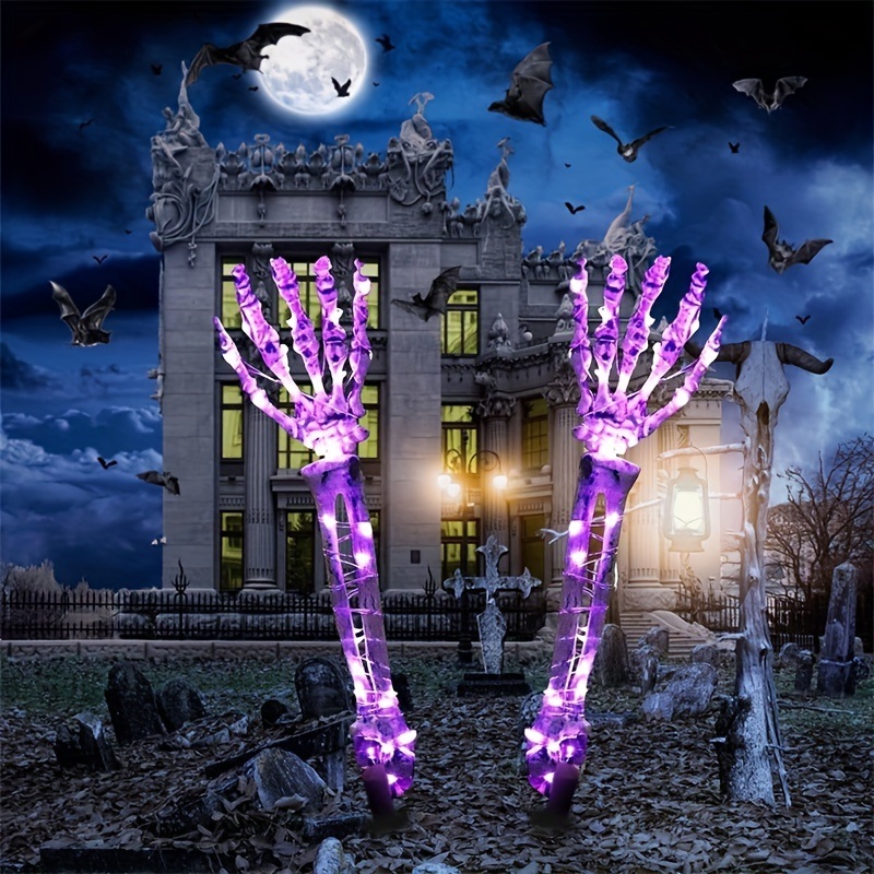 dropship Light Up Your Halloween with 2pcs Life-Size Skeleton Hands & 50 Purple LED Lights!
