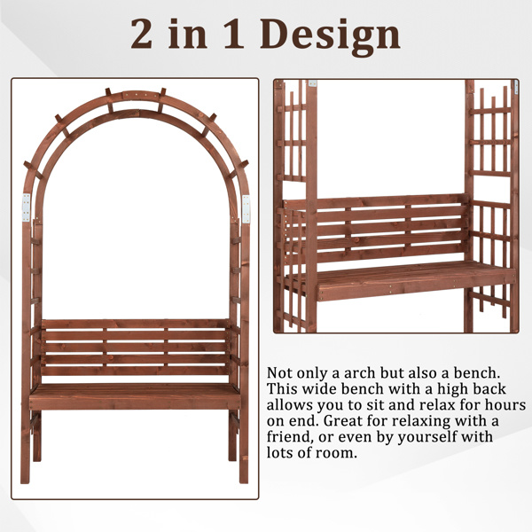 dropship 6.8FT Wooden Arch with Bench for 2 People, Garden Arbor Trellis for Climbing Plant, Outdoor Garden Lawn Backyard Patio Decor, Dark Brown