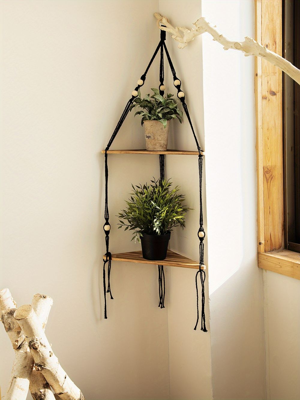 dropship 1pc,Boho Triangle Shelves Wall Decor - Plant Hanger, Candle Holder, and Home Decor for Living Room and Bedroom