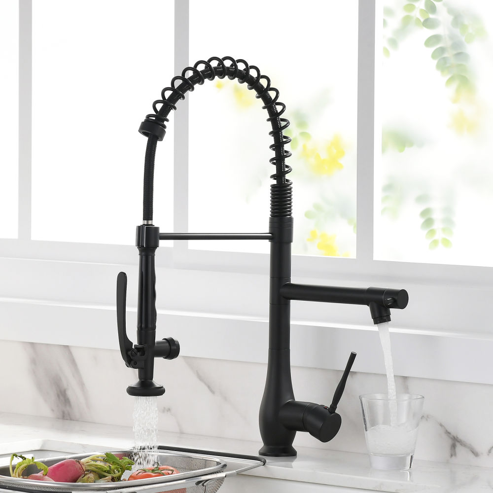 dropship Commercial Kitchen Faucet Pull Down Sprayer Black and Nickel,Single Handle Kitchen Sink Faucet