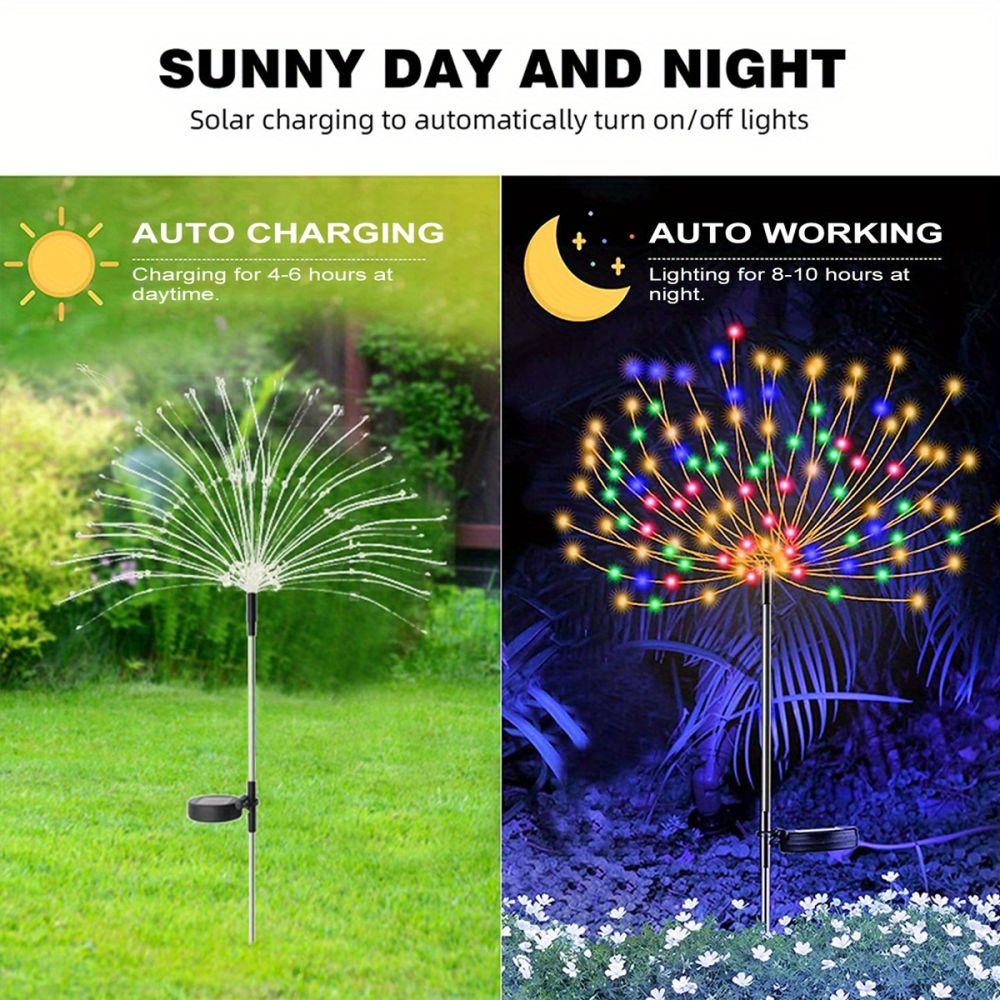 dropship 1 Pack Solar Firework Light Outdoor, IP65 Waterproof Solar Garden Flower Lights With 8 Lighting Modes, Decorative Fairy Lights With Stake, Halloween Decorations