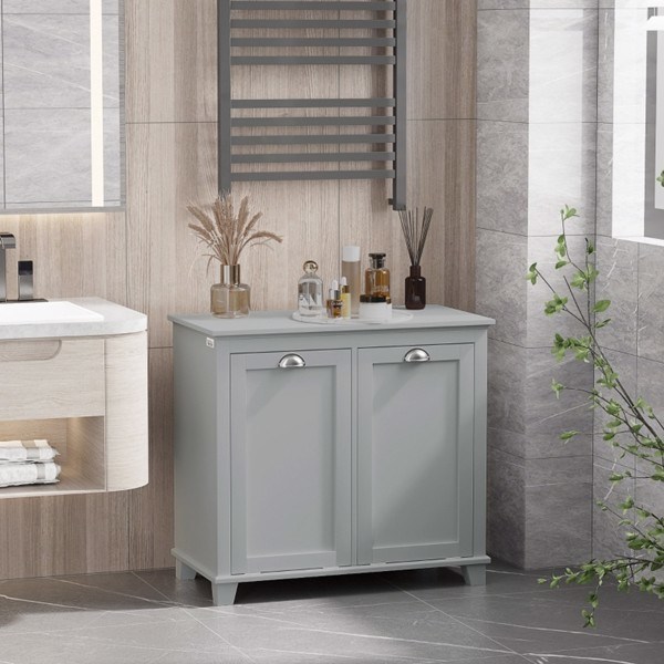 dropship Tilt-Out Laundry Sorter Cabinet, Bathroom Storage Organizer Grey-AS