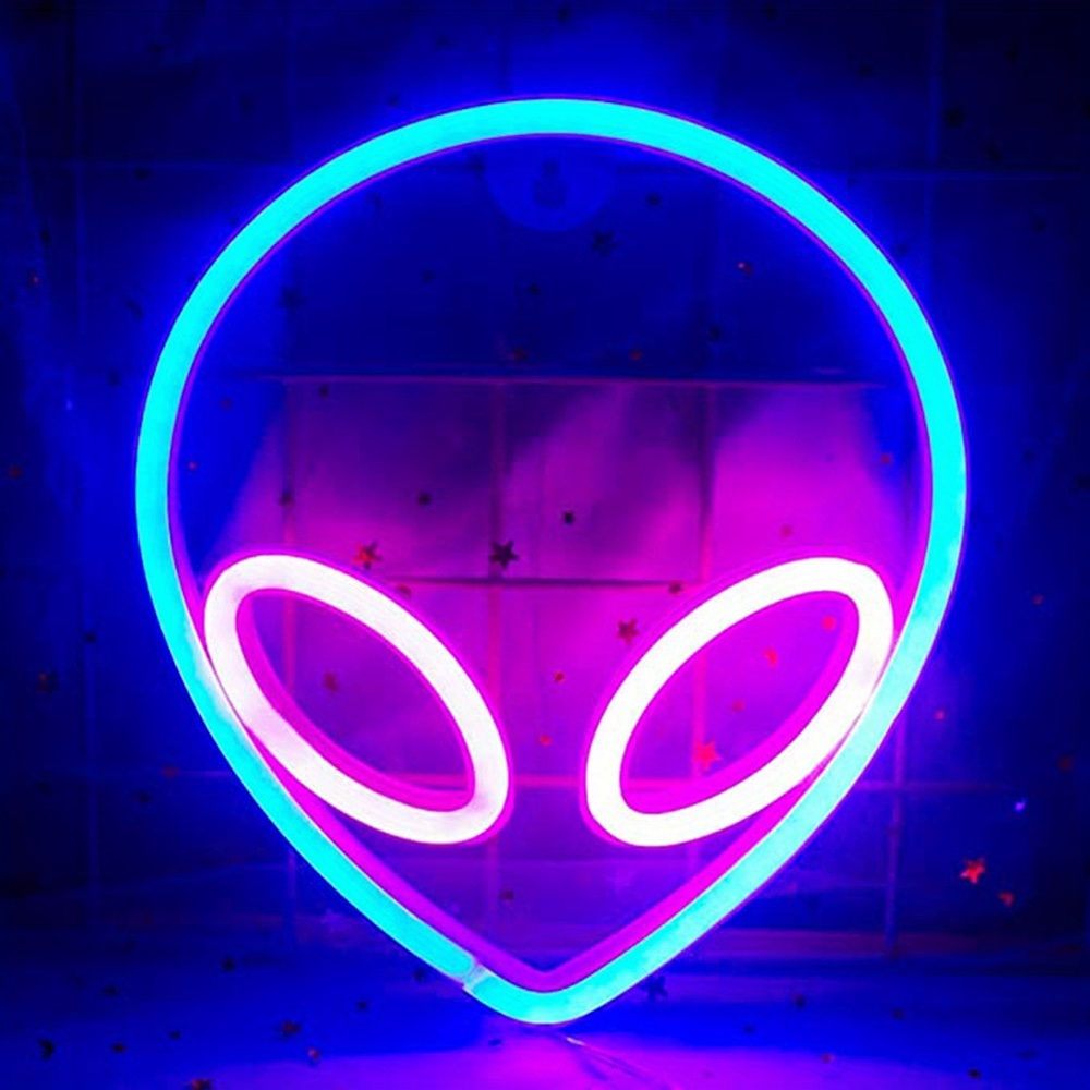 dropship 1pc Alien Shape LED Neon Sign, USB & Battery Powered Novelty Neon Mini Night Light, Novelty Wall Lamp With 1pc Hook For Bedroom Kids Room Party Home Wall Decor