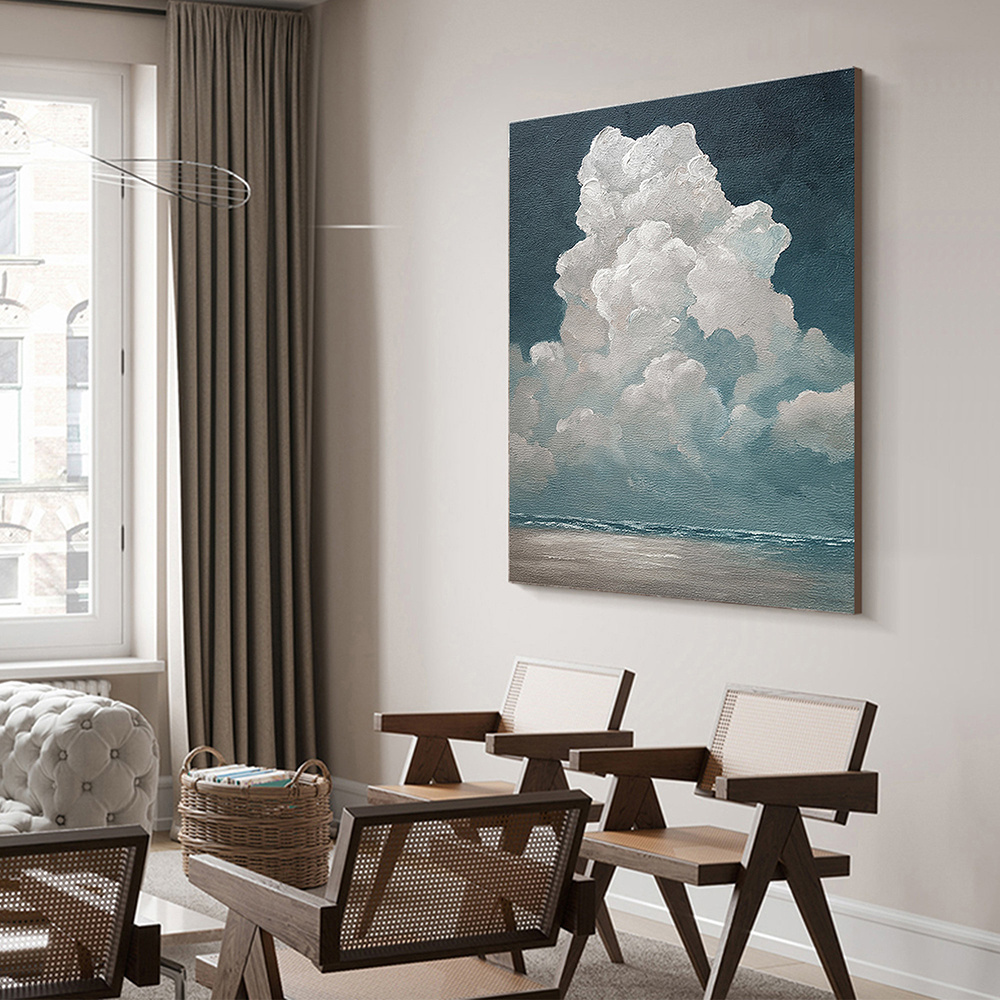 dropship Hand Painted Oil Painting White Cloud Textured Wall Art Blue Sky Painting Cloud Painting Minimalist Cloud Wall Art White Cloud Art Blue Sky Wall Art Night Sky Painting