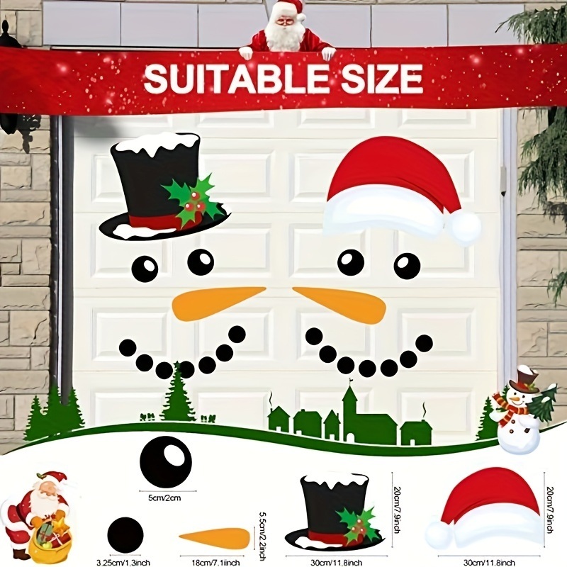 dropship 1 Set, Magnet Sticker, Merry Christmas Decorative Garage Door Decorative Snowman Magnet Sticker, Refrigerator Snowman Face Garage Sticker Set, Reflective Car Sticker, Chrismas Decor, Home Decor