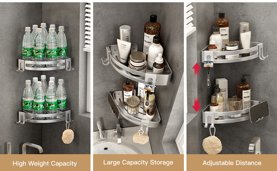 dropship Shower Corner Shelf Caddy 2 Pack shower Organizer Corner No Drill Shower Storage Rust Proof Bathroom Corner Wall Shelf shampoo holder Silver