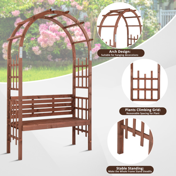 dropship 6.8FT Wooden Arch with Bench for 2 People, Garden Arbor Trellis for Climbing Plant, Outdoor Garden Lawn Backyard Patio Decor, Dark Brown