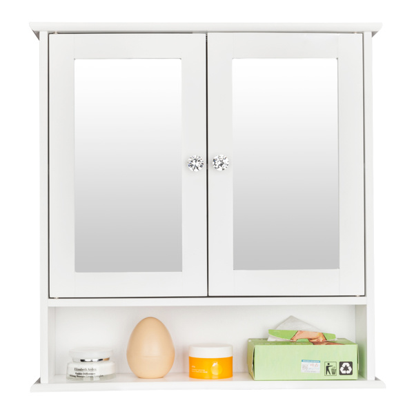 dropship Double Door Mirror Indoor Bathroom Wall Mounted Cabinet Shelf White