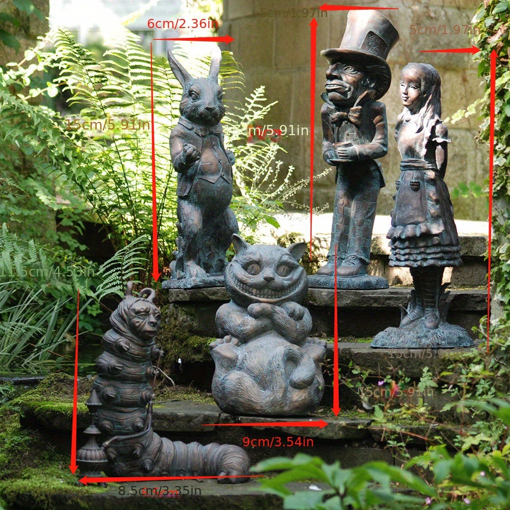 dropship 1pc Wonderland Ornament Set, Hand Cast Stone Resin Statue Ornament, Alice In Wonderland, For Outdoor Garden Yard Indoor Handicrafts