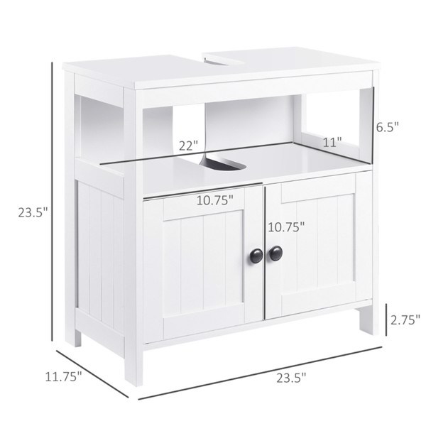 dropship Sink Storage Cabinet, Under Sink Cabinet with Double Doors, Bathroom Vanity Cabinet with Shelves, White-AS
