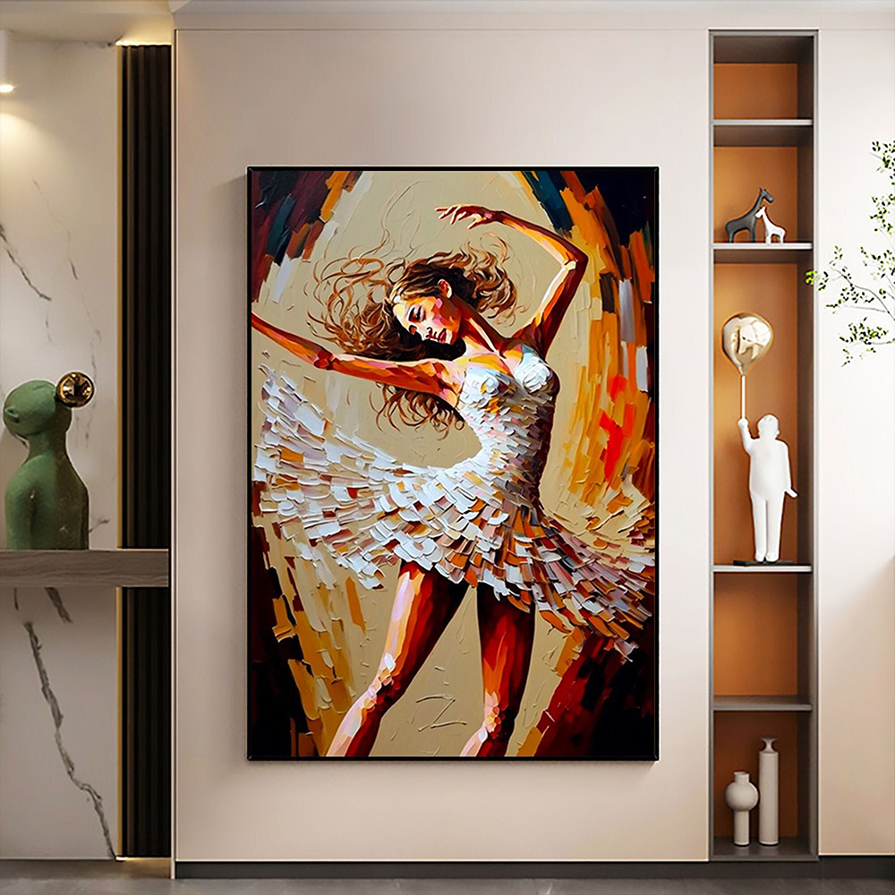dropship Hand Painted Oil Painting Abstract Dancer Oil Painting On Canvas Large Wall Art Original White Ballet Painting Boho Wall Decor Custom Painting Living room Wall Decor