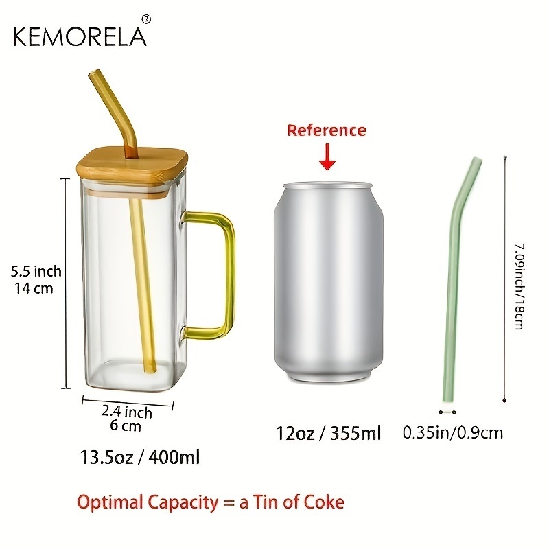 dropship 1pc, 13.5oz Adorable Glass Cups with Lids and Straws - Perfect for Back to School and On-the-Go Drinks