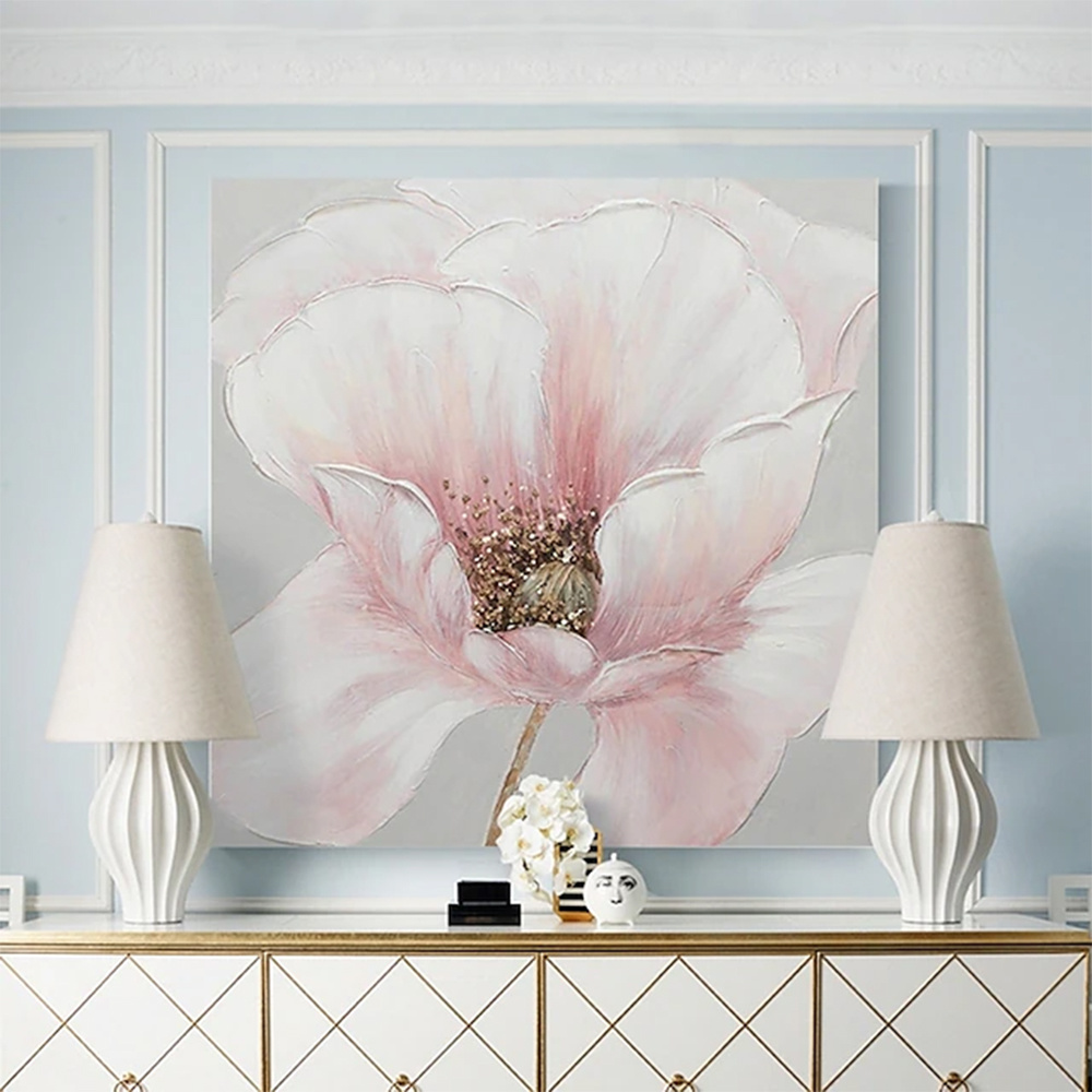 dropship Hand Painted Oil Painting Pink flower Rosebush On Canvas Living Room Hallway Bedroom Luxurious Decorative Painting