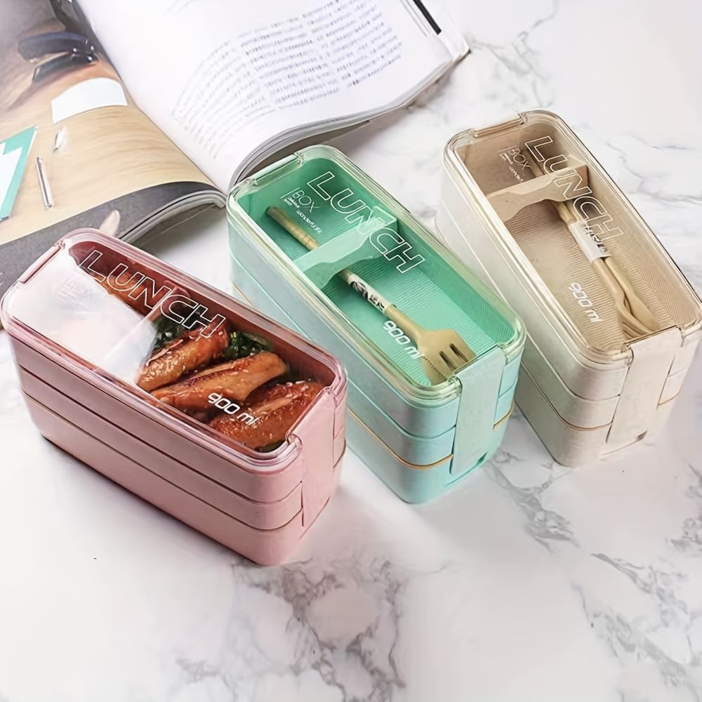 dropship 1 set 3-in-1 Bento Box Set - Microwave and Dishwasher Safe Lunch Box with Dividers and Utensils - Perfect for School, Travel, and Snacks